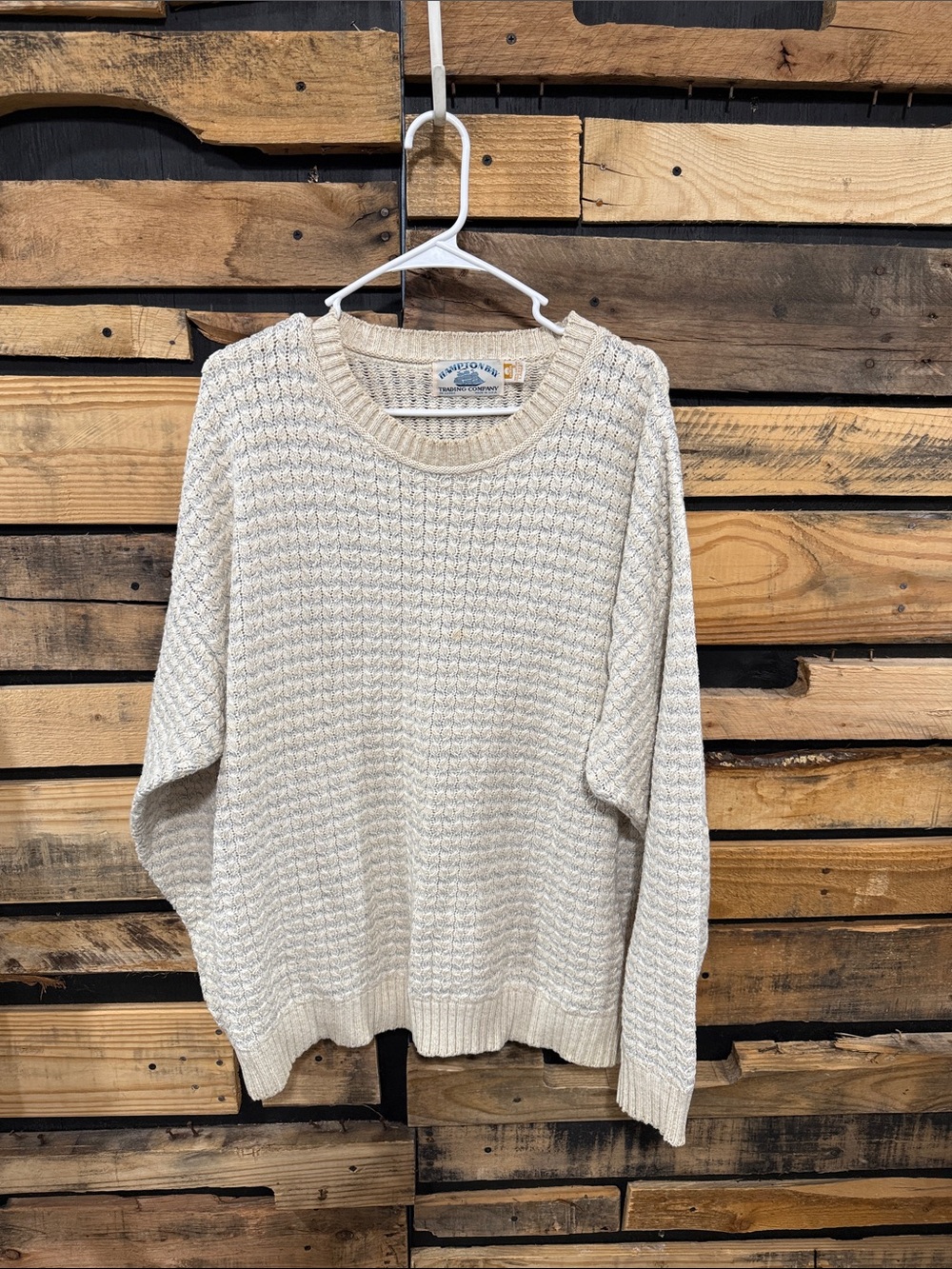 VTG 90’s Men’s Hampton Bay Trading Co USA Made Beige Textured Sweater Large